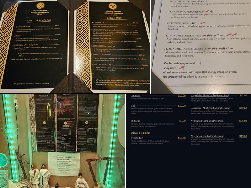 Abyssinia Ethiopian Restaurant Menu