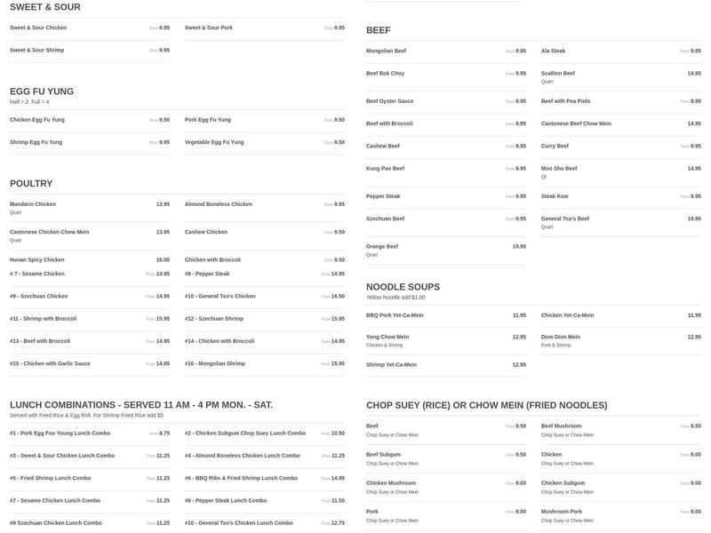 Empress Gardens Menu
