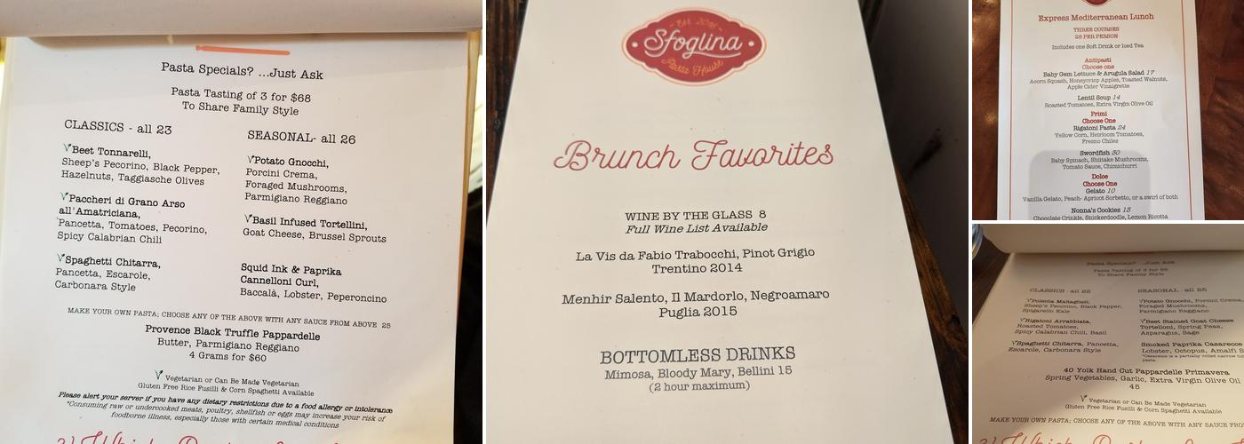 Sfoglina Van Ness Menu