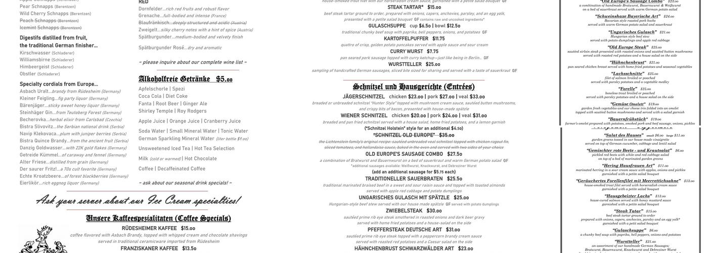 Old Europe Menu