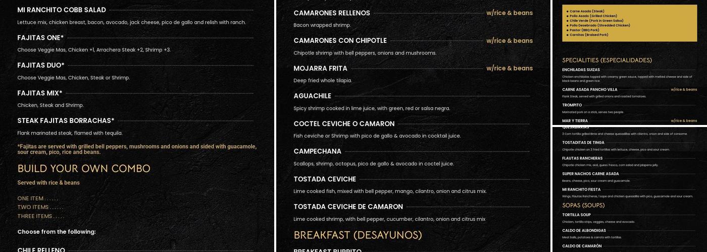 Mi Ranchito Menu
