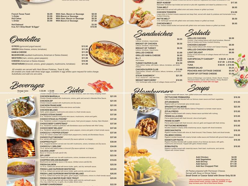 Eddie's Gourmet Menu