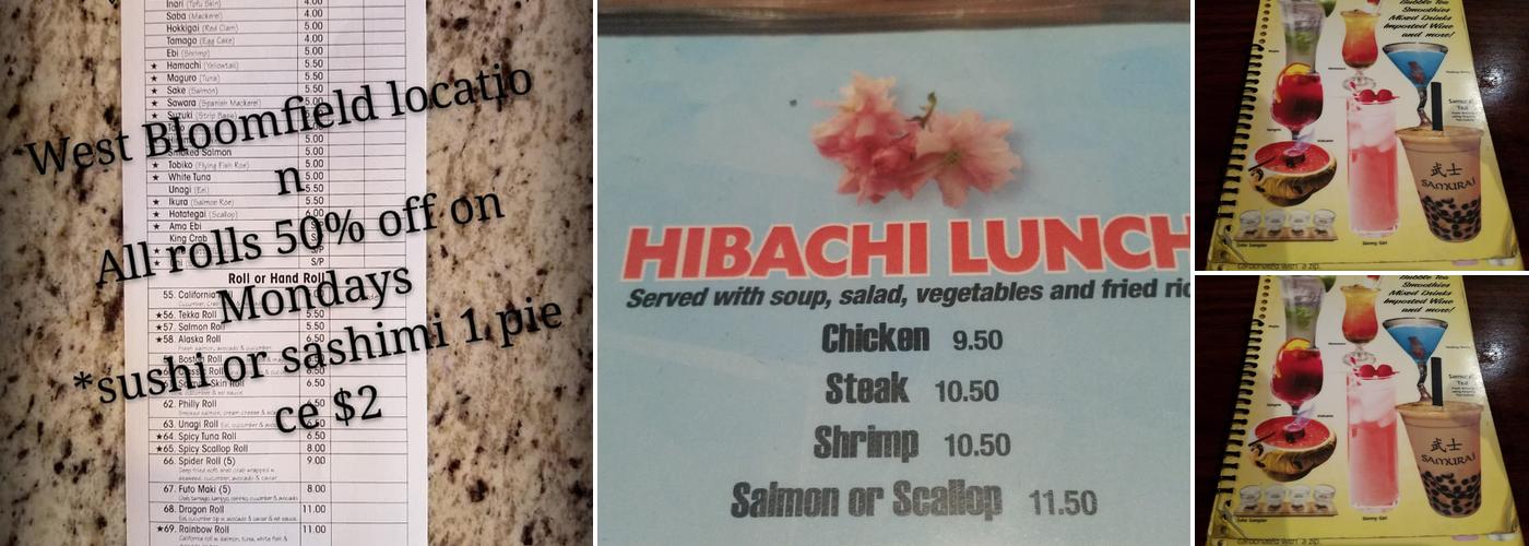 Samurai Steakhouse Menu