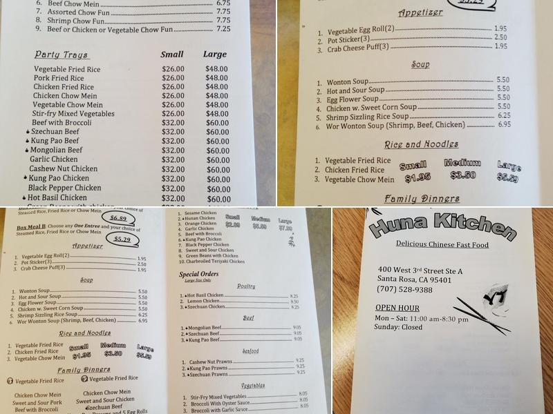 Huna Kitchen Menu