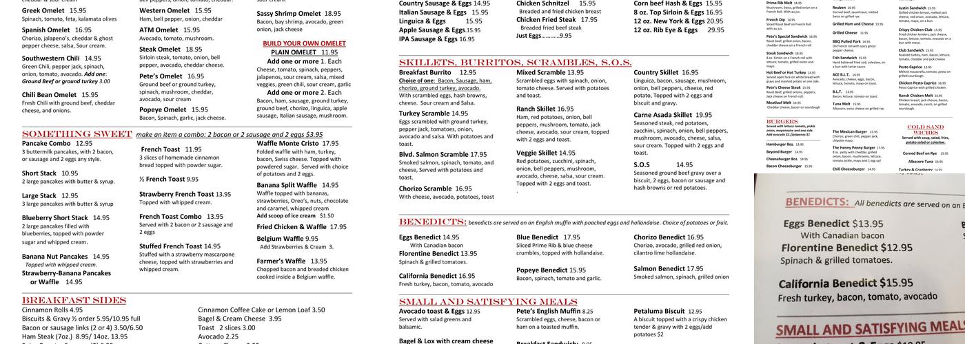 Pete's Henny Penny Restaurant Menu