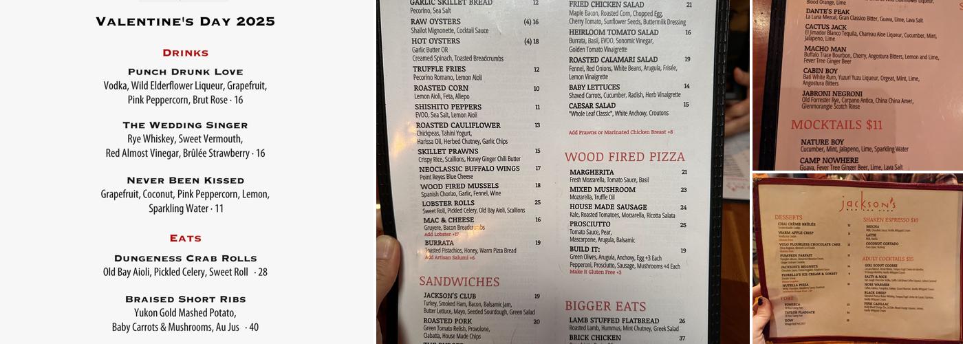 Jackson's Bar and Oven Menu