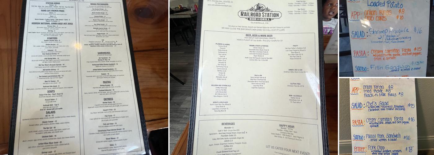 Railroad Station Bar and Grill Menu