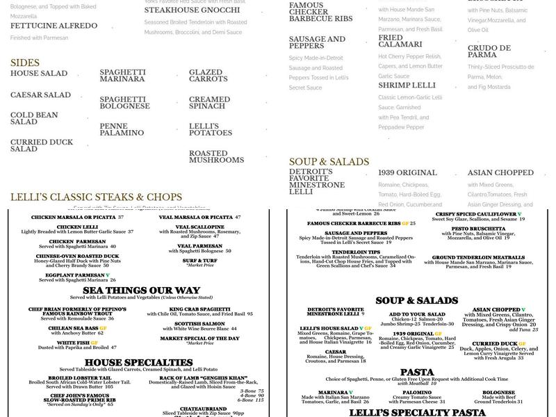 Steven Lelli's Inn On the Green Menu