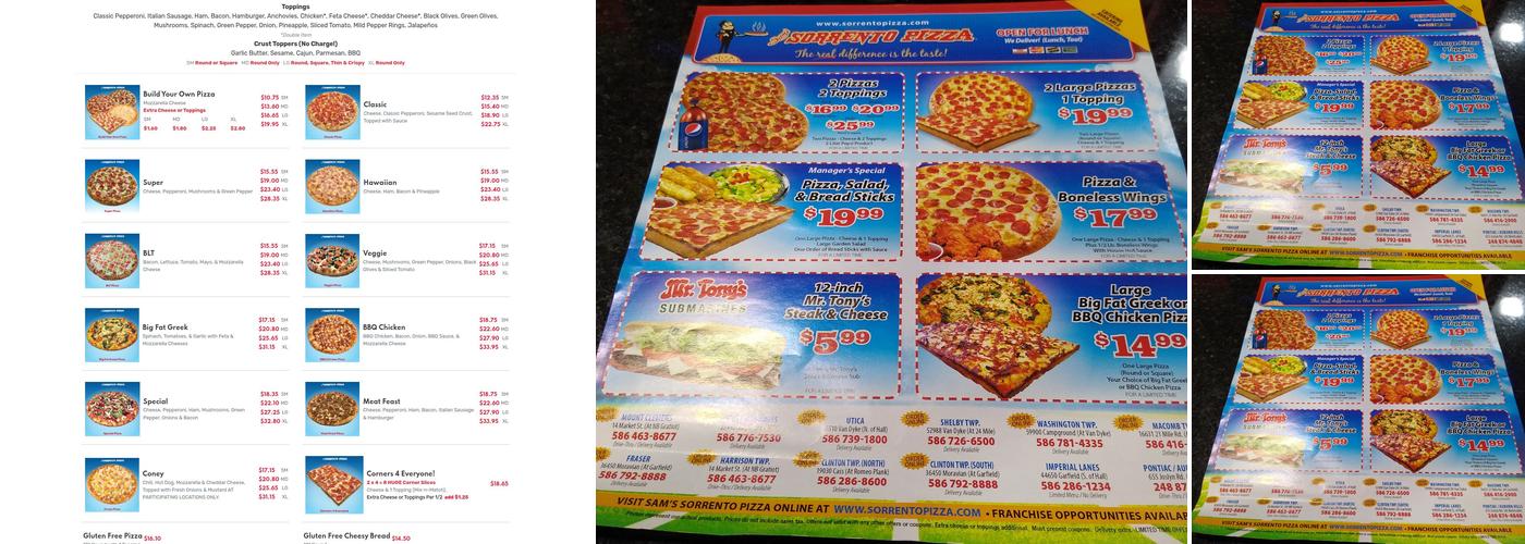 Sam's Sorrento Pizza Menu