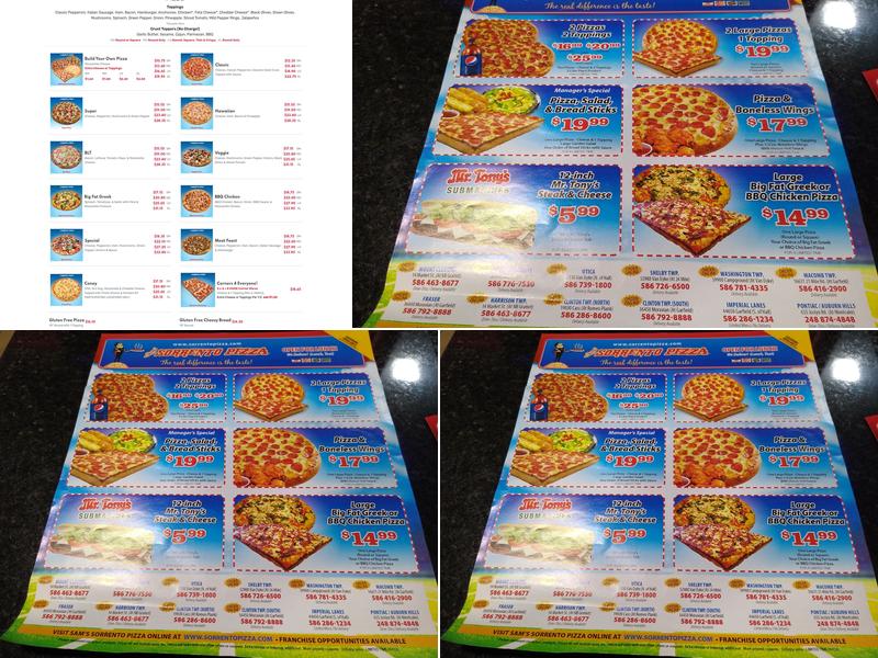 Sam's Sorrento Pizza Menu
