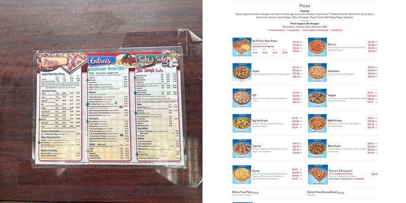 Sam's Sorrento Pizza Menu