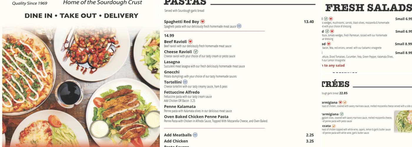 Red Boy Pizza Menu