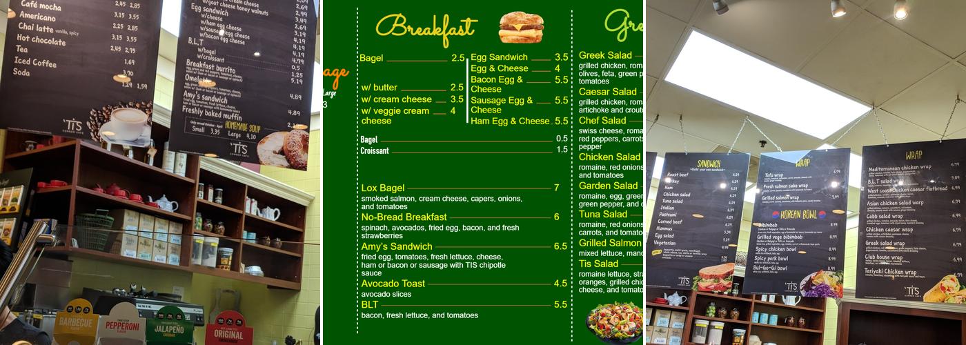 'Tis Corner Cafe Menu