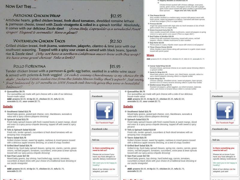 Cafe Zazzle Menu