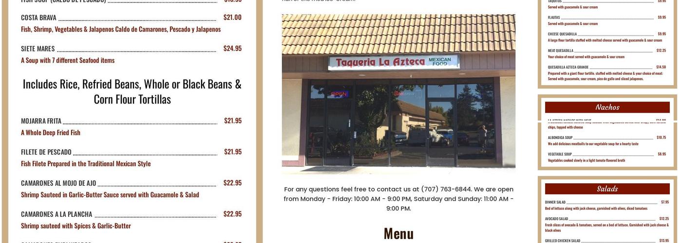 La Azteca Menu