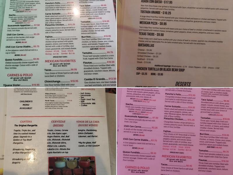 Poncho & Cisco's Menu