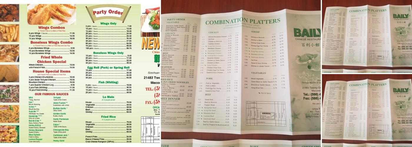 Baily Restaurant Menu