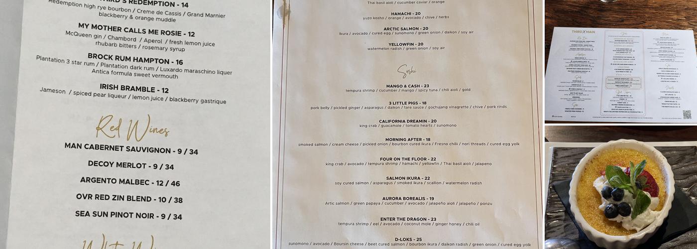 Third and Main Restaurant Menu