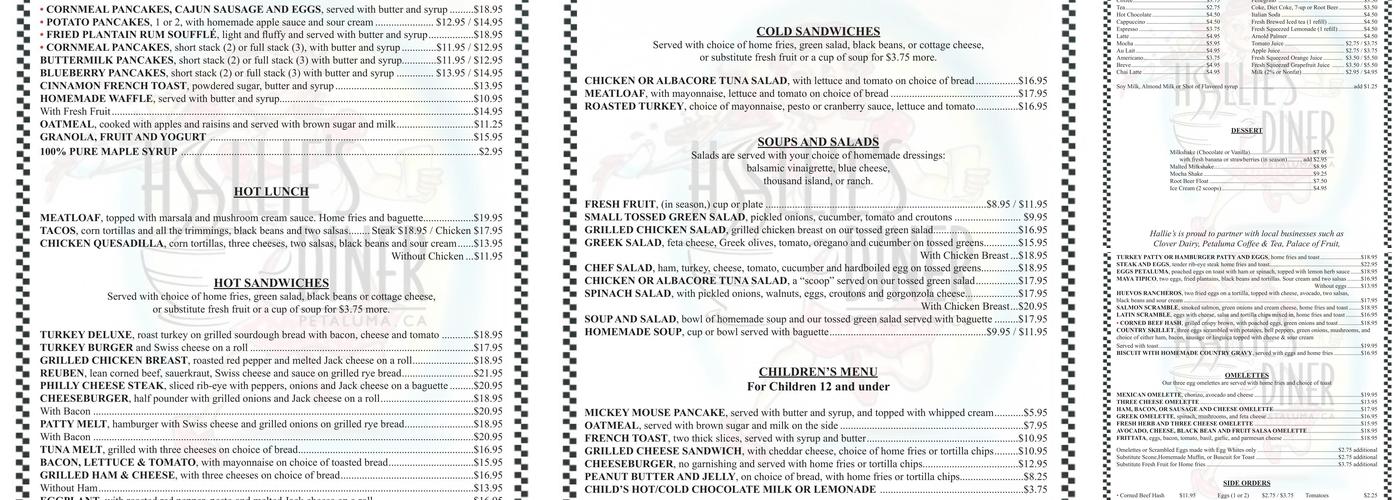Hallie's Diner Menu
