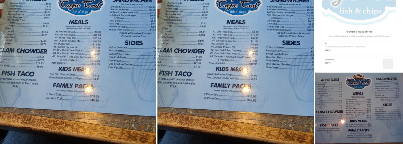 Cape Cod Fish N' Chips Menu