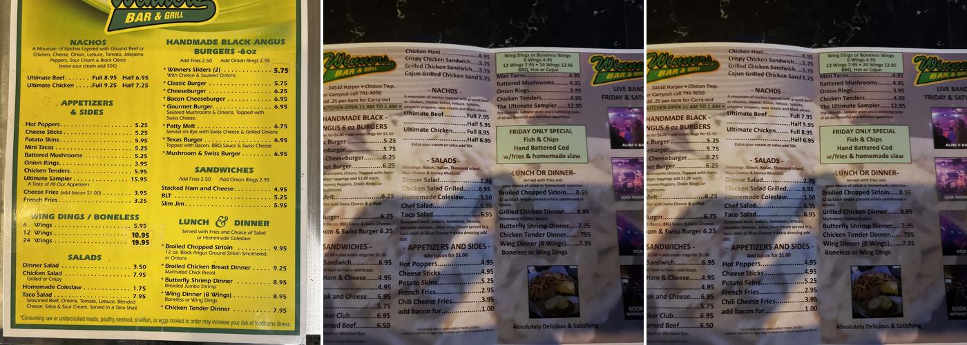 Winners Bar & Grill Menu