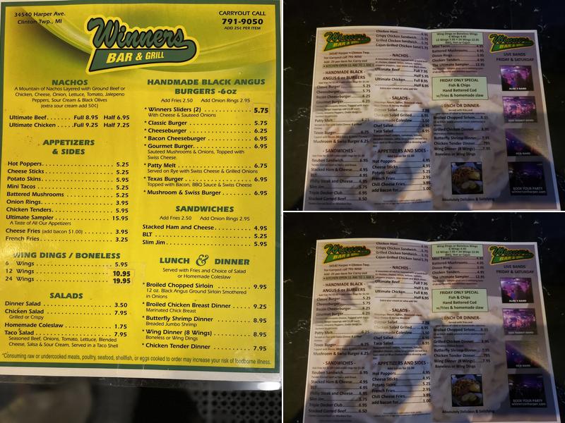 Winners Bar & Grill Menu