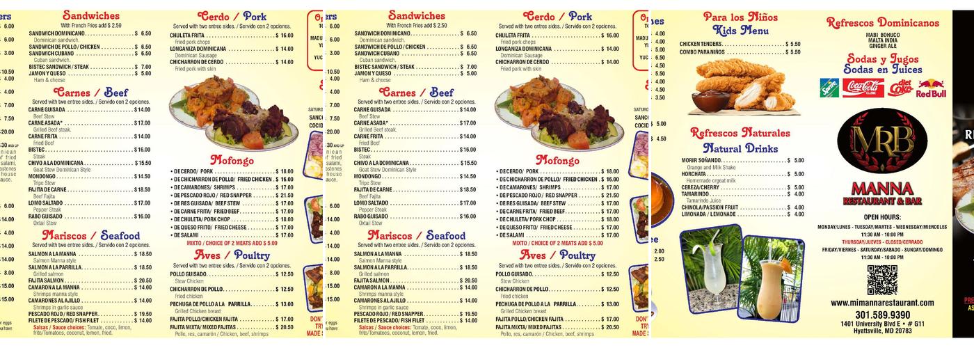 Manna Restaurant & Bar Menu