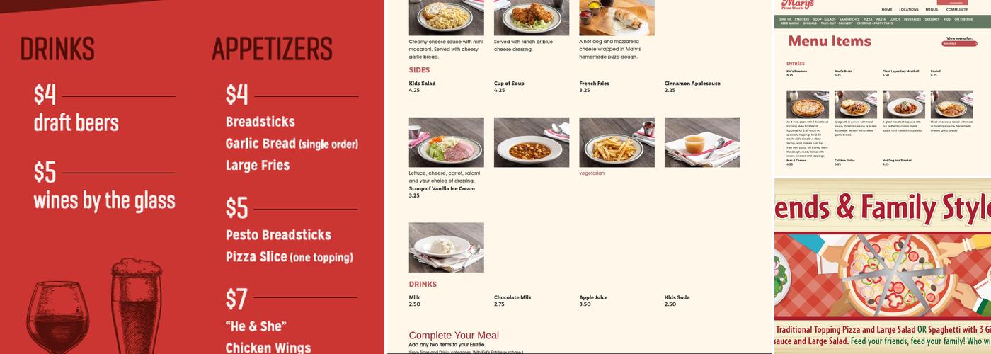 Mary's Pizza Shack Menu