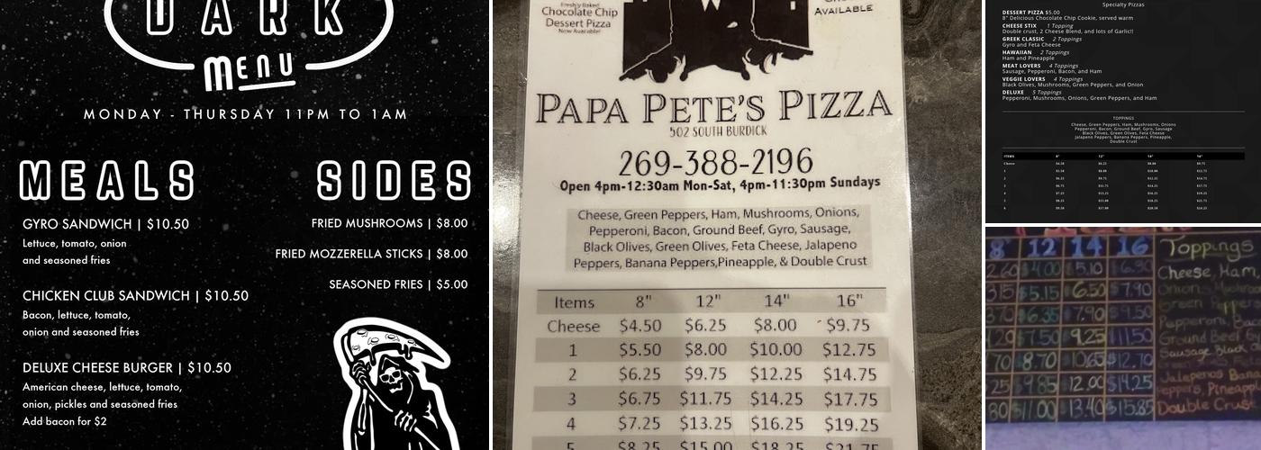 Papa Pete's Menu