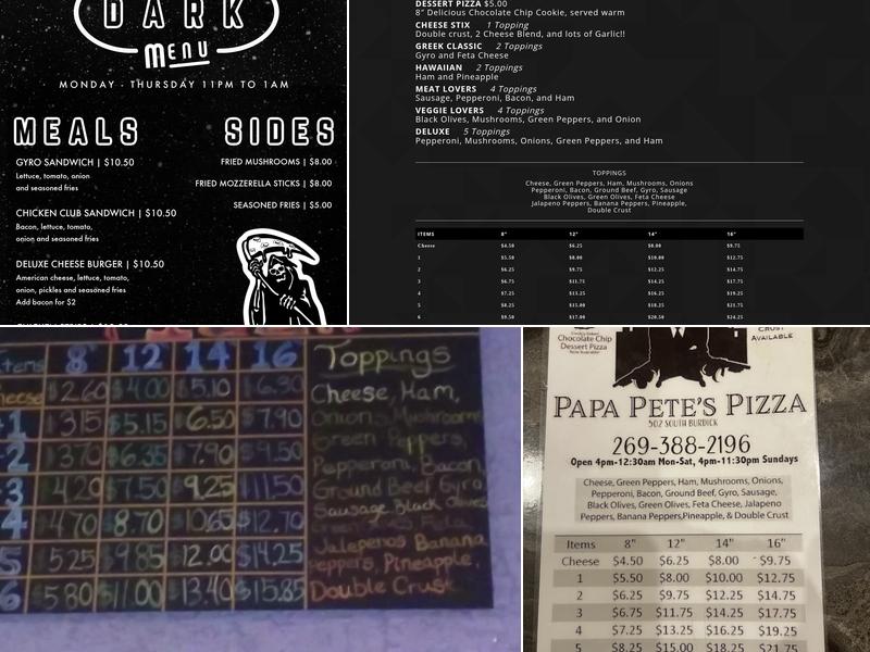 Papa Pete's Menu