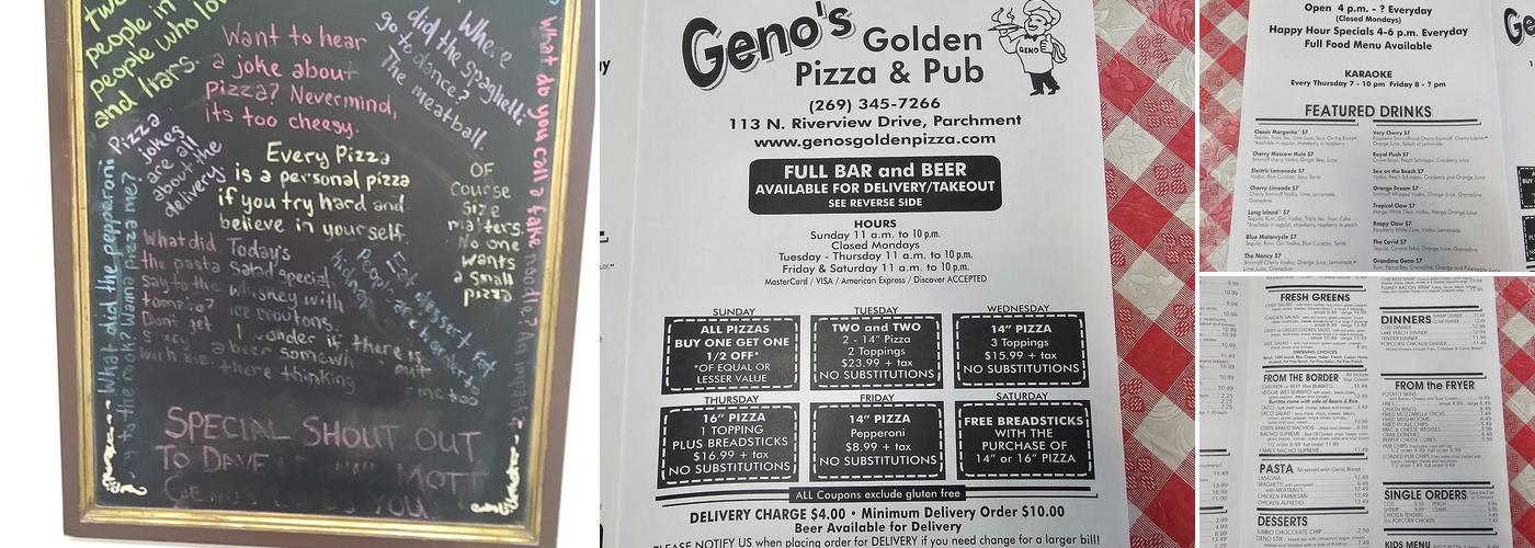 Genos Golden Pizza/ The Big G Menu