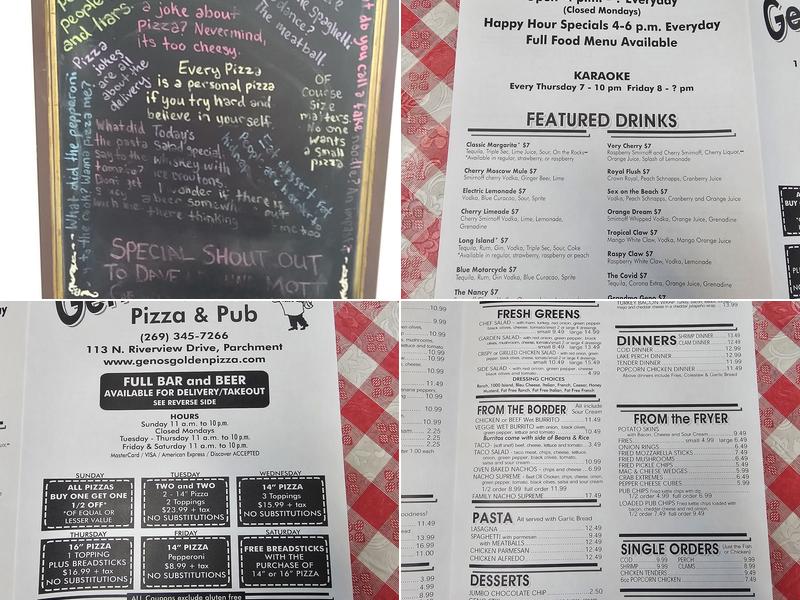 Genos Golden Pizza/ The Big G Menu