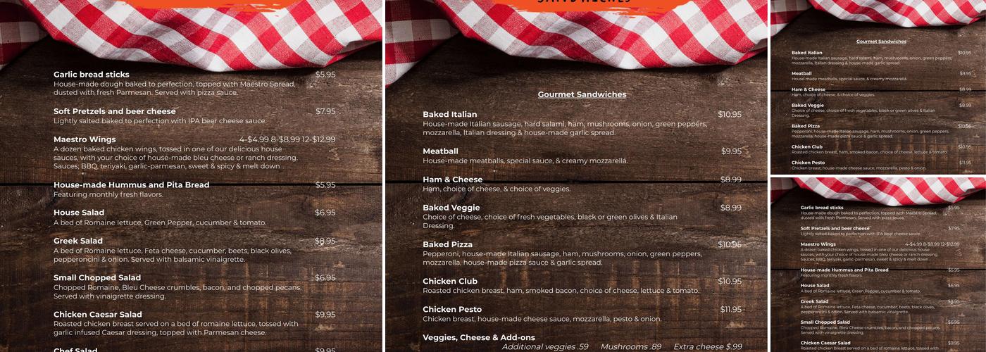 Maestro's Pizza Menu