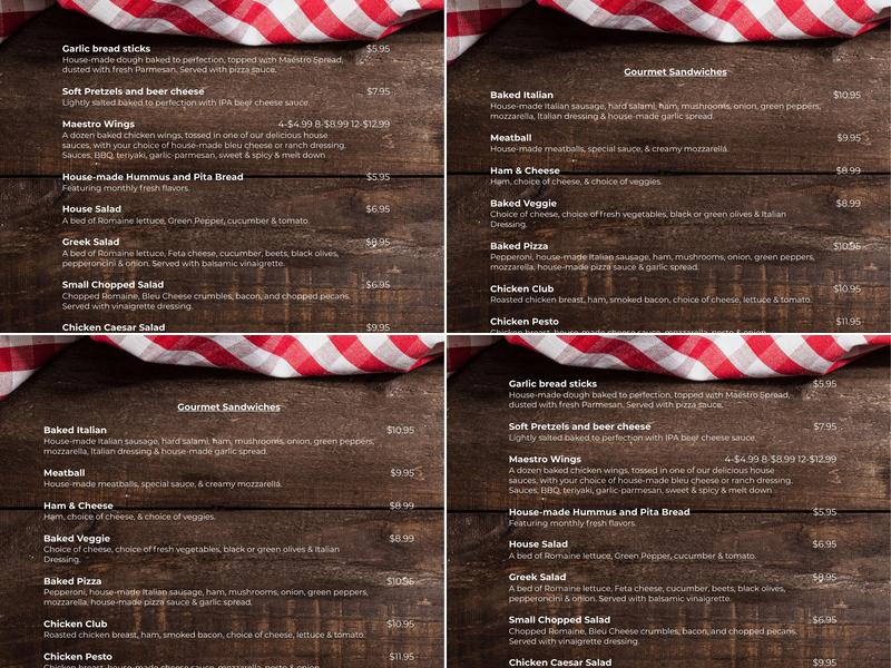 Maestro's Pizza Menu