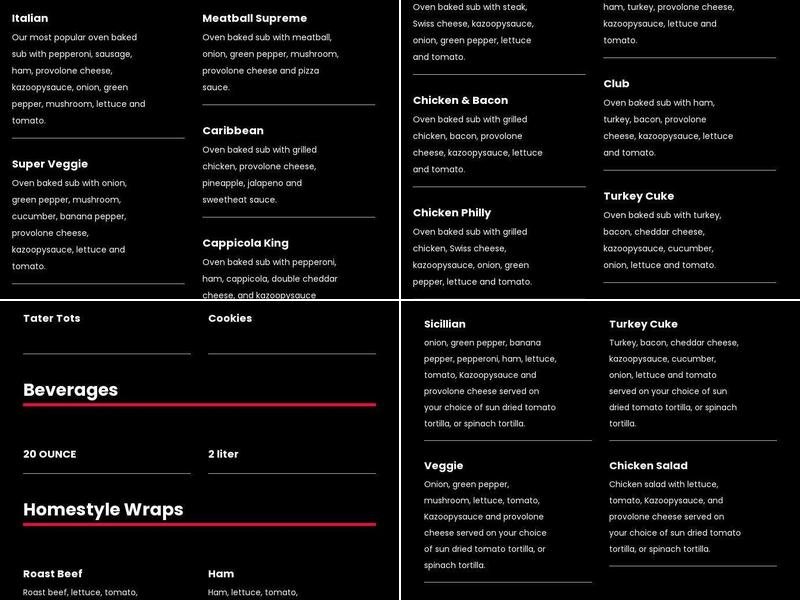 Kazoopy's Pizza & Grinders Oshtemo Menu