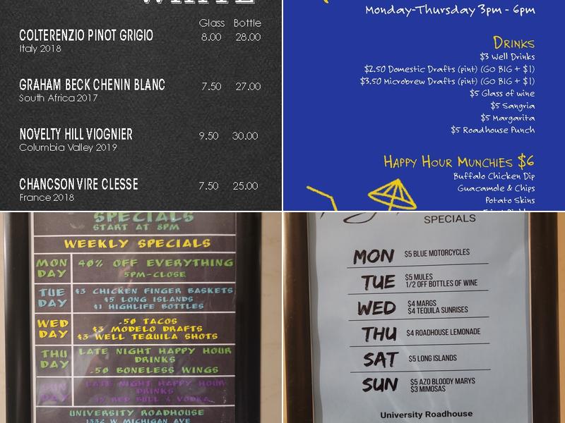 University Roadhouse Menu