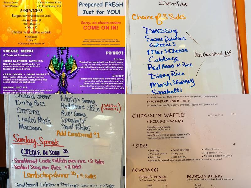 Cookie's creole n’ soul Menu