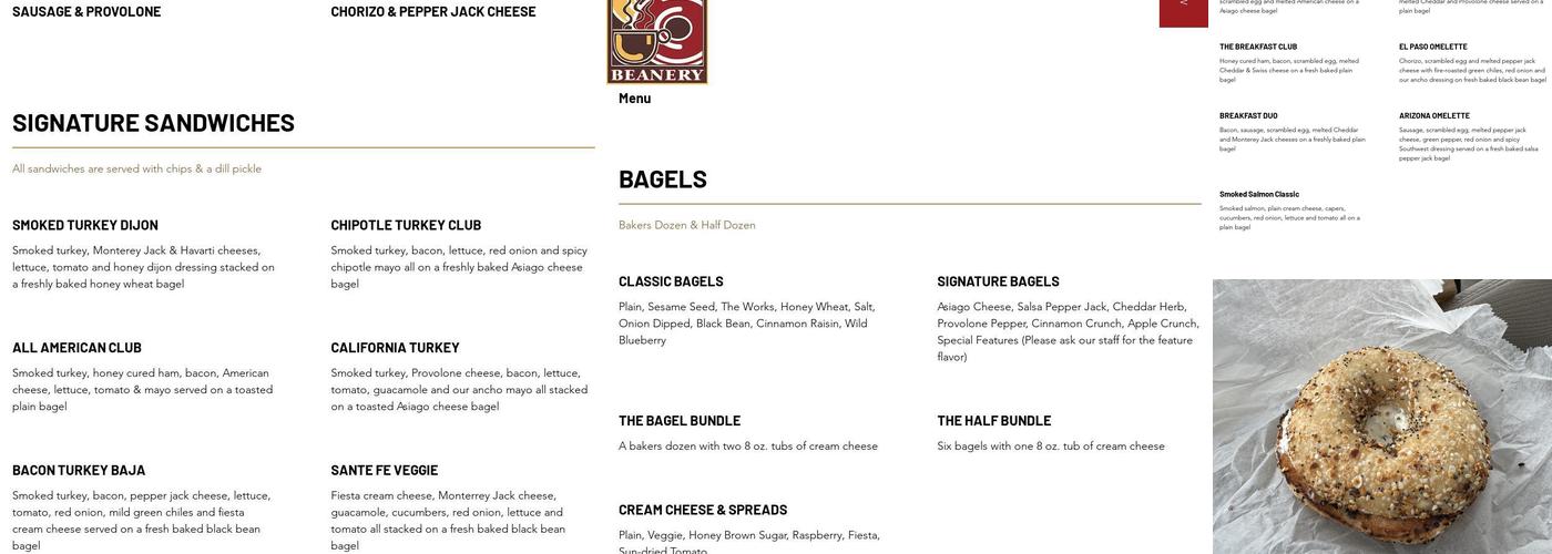 Bagel Beanery Menu