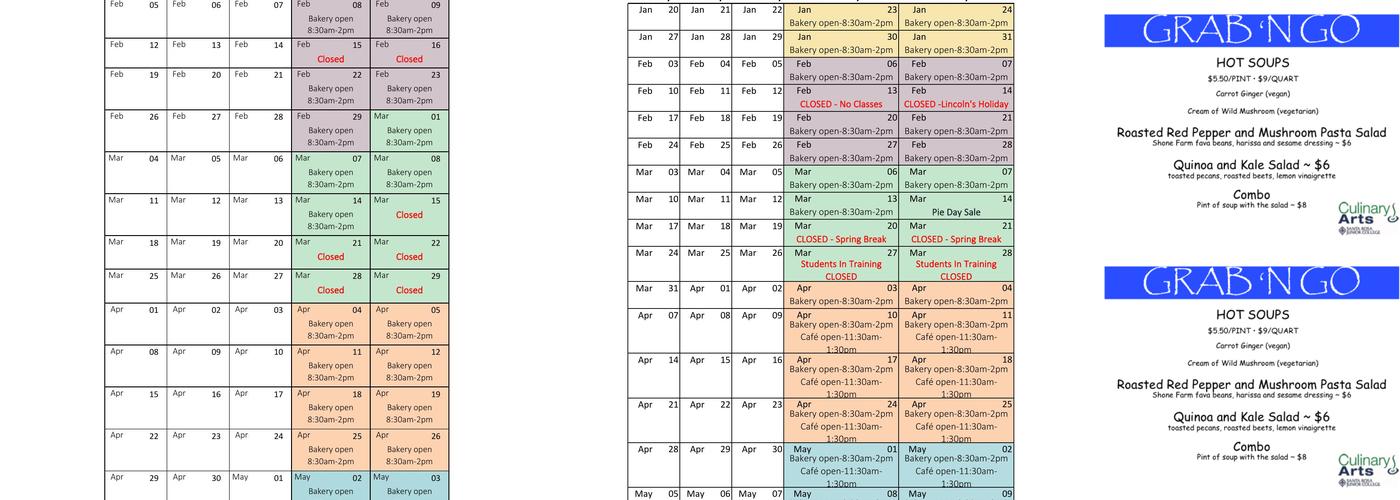 SRJC Café Rose and Alex Ling Bakery Menu
