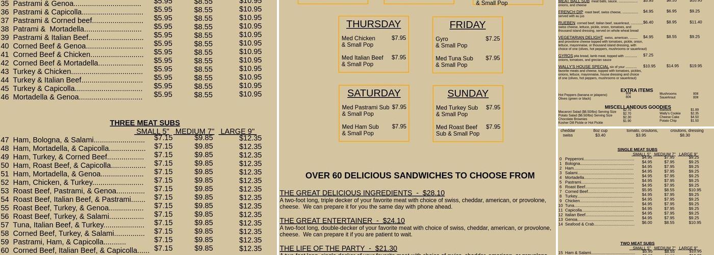 Wally's Subs Menu
