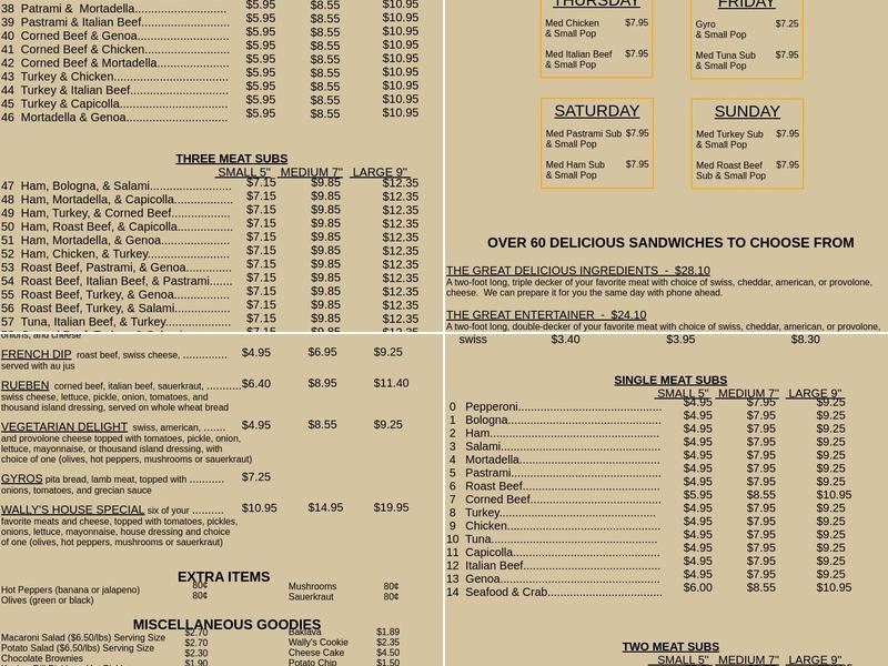 Wally's Subs Menu