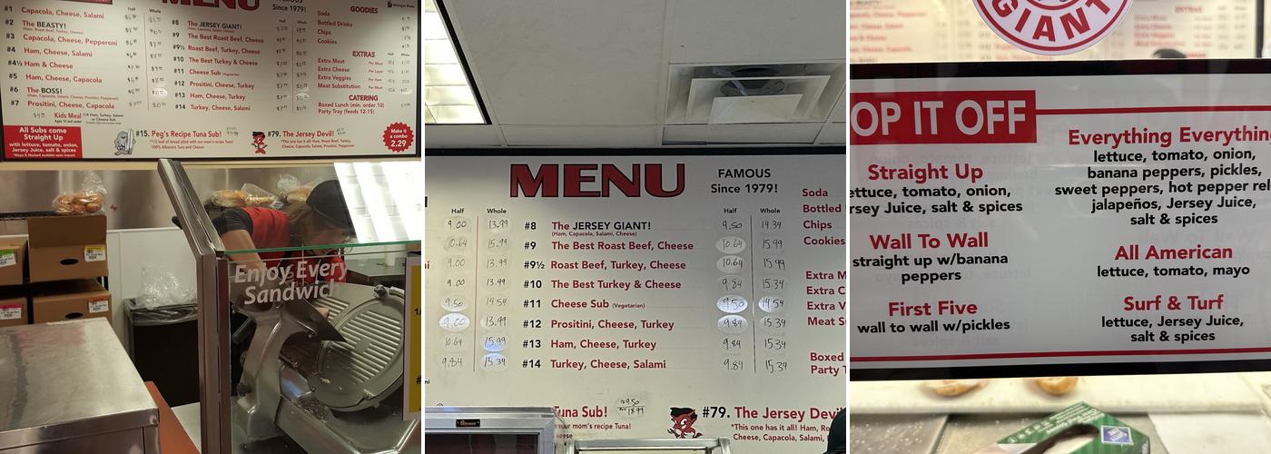 Jersey Giant SUBS! Menu