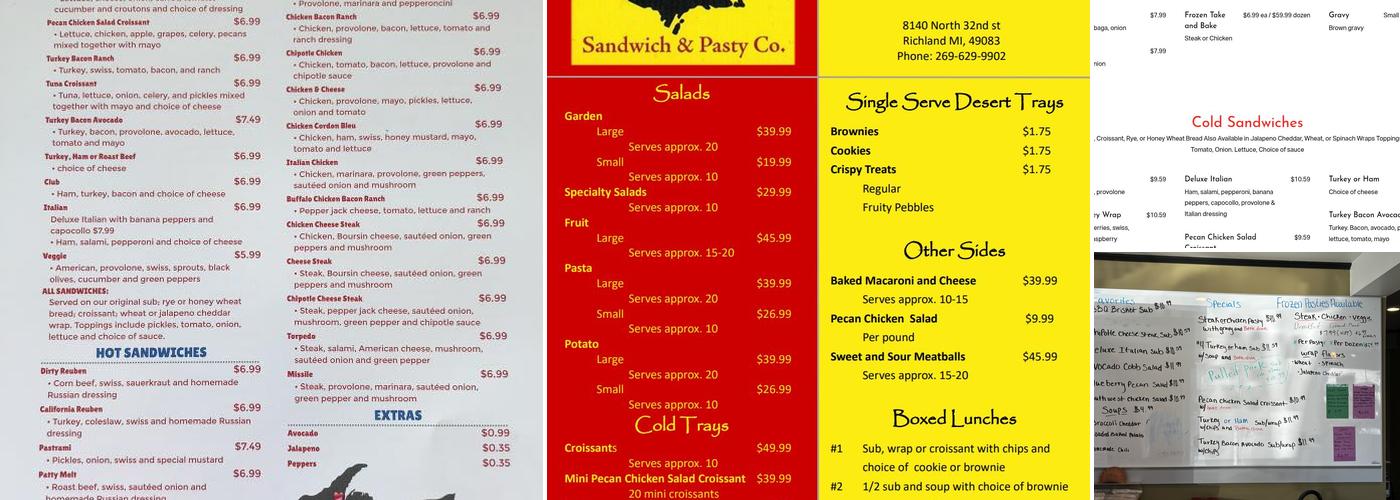 Up North Sandwich & Pasty Co Menu