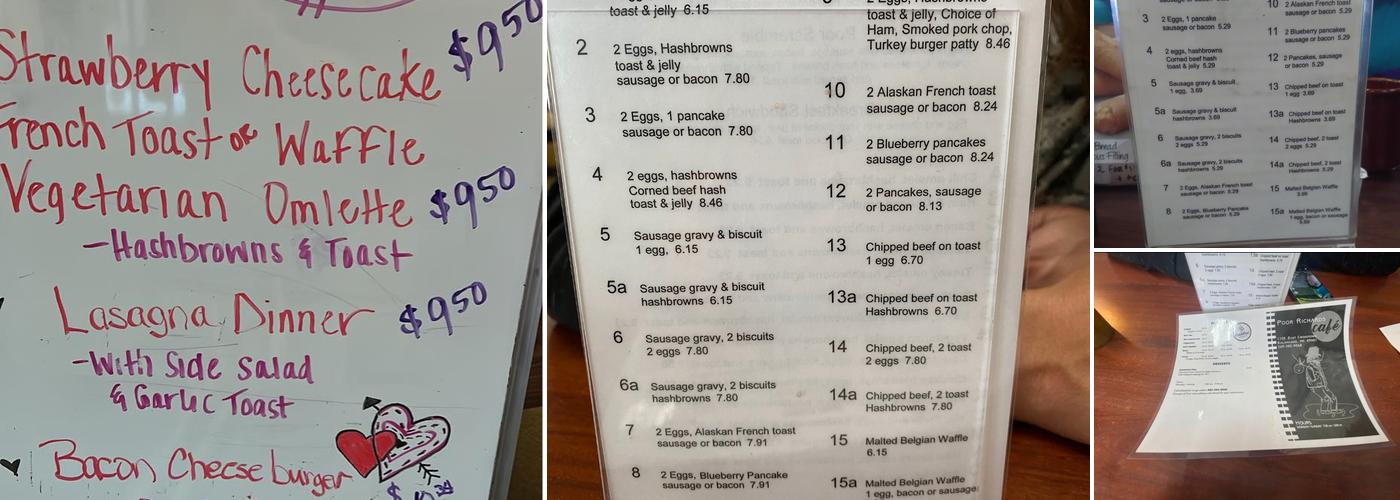 Poor Richards Cafe Menu