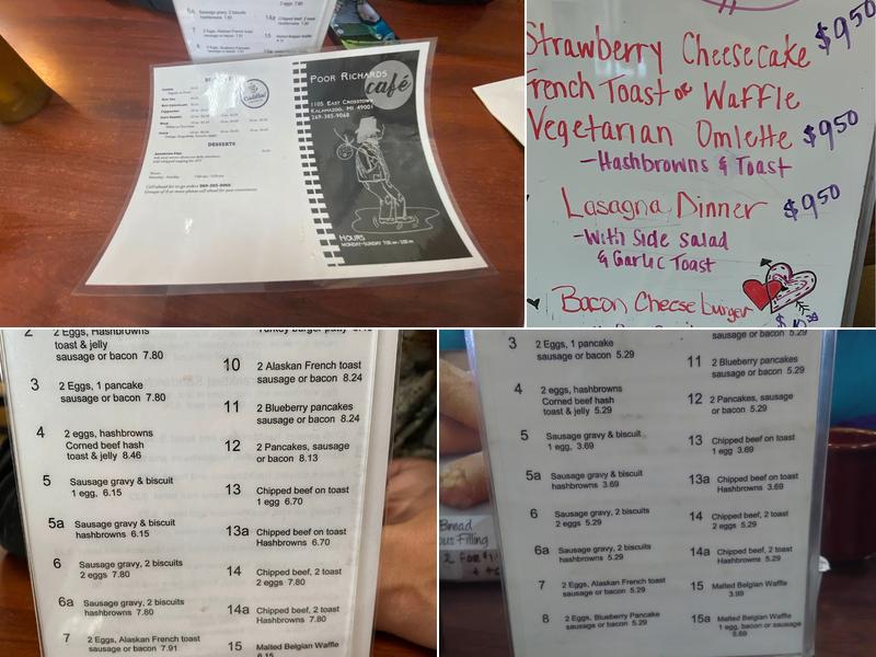 Poor Richards Cafe Menu