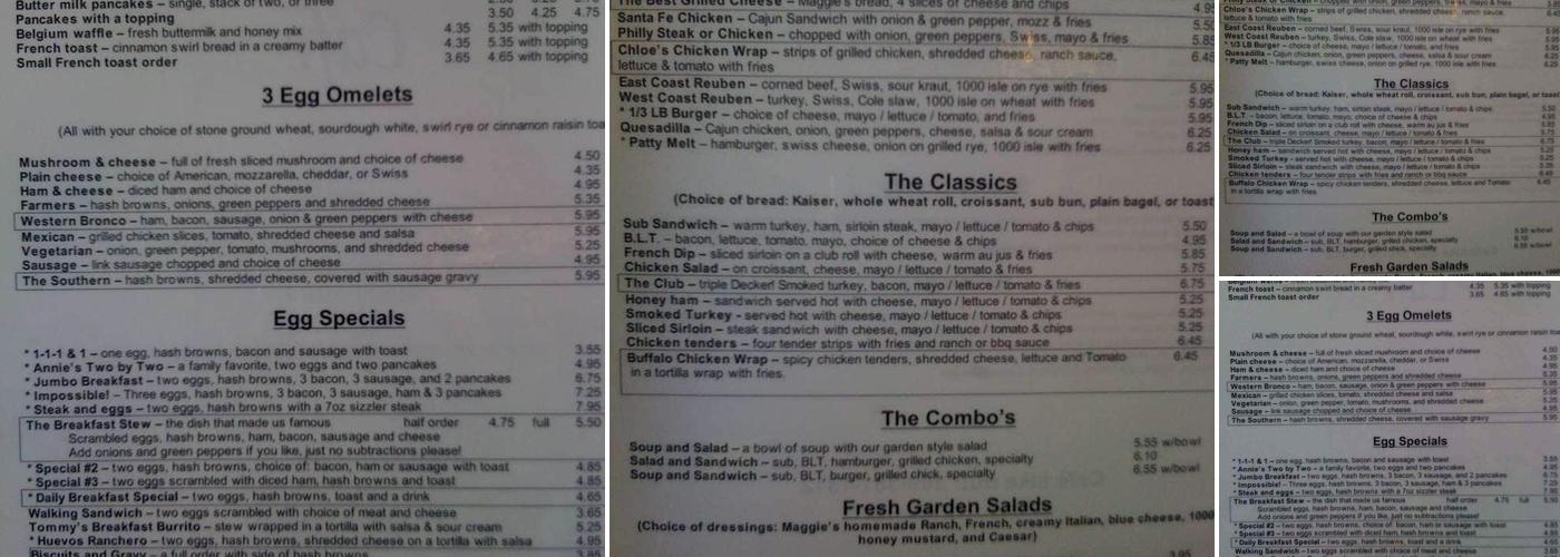 Maggie's Café Menu