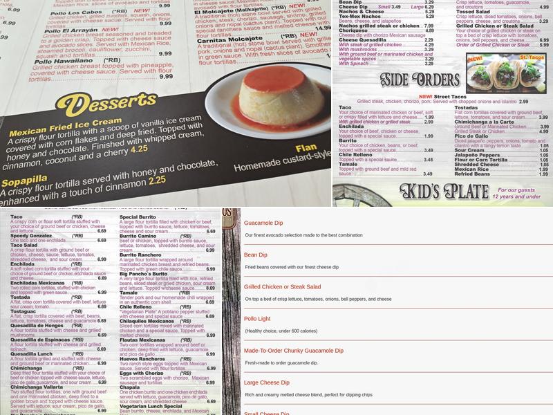 Los Tres Caminos Menu