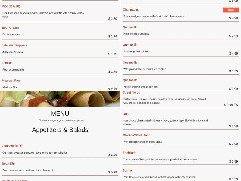Los Tres Caminos Menu