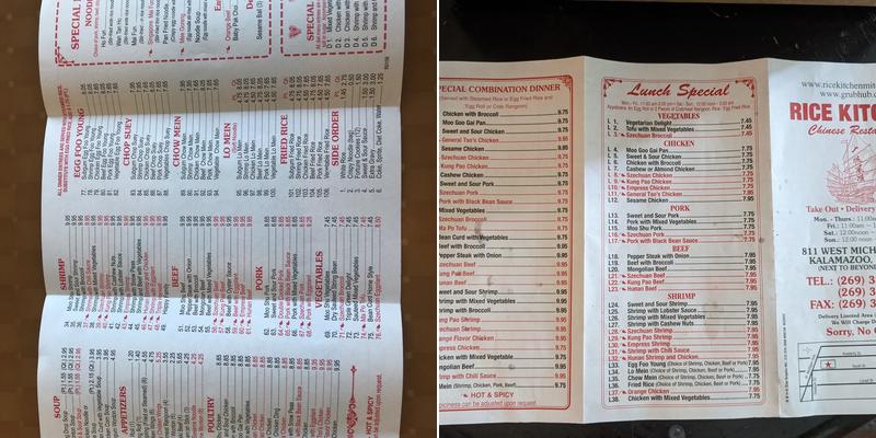 Rice Kitchen Menu