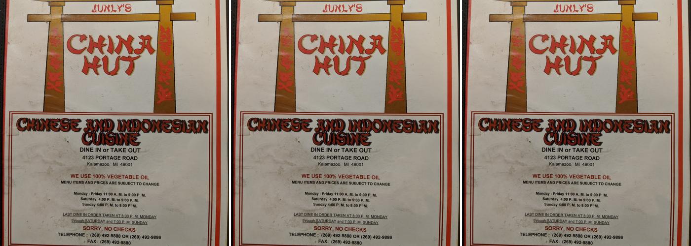 Junly’s China Hut Menu